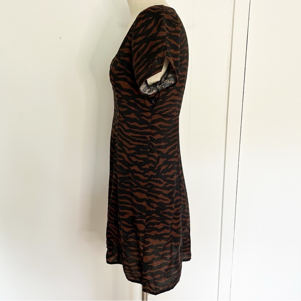 Madewell V-Neck Mini Dress in Abstract Animal Black Brown NWT Size 8 - Picture 4 of 10